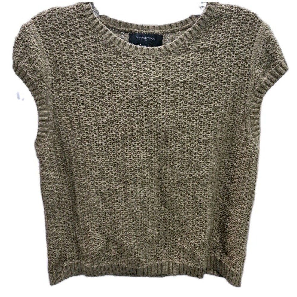 Banana Republic Womens Tan Open Knit Sweater Vest Sleeveless Crew Neck Top M NEW